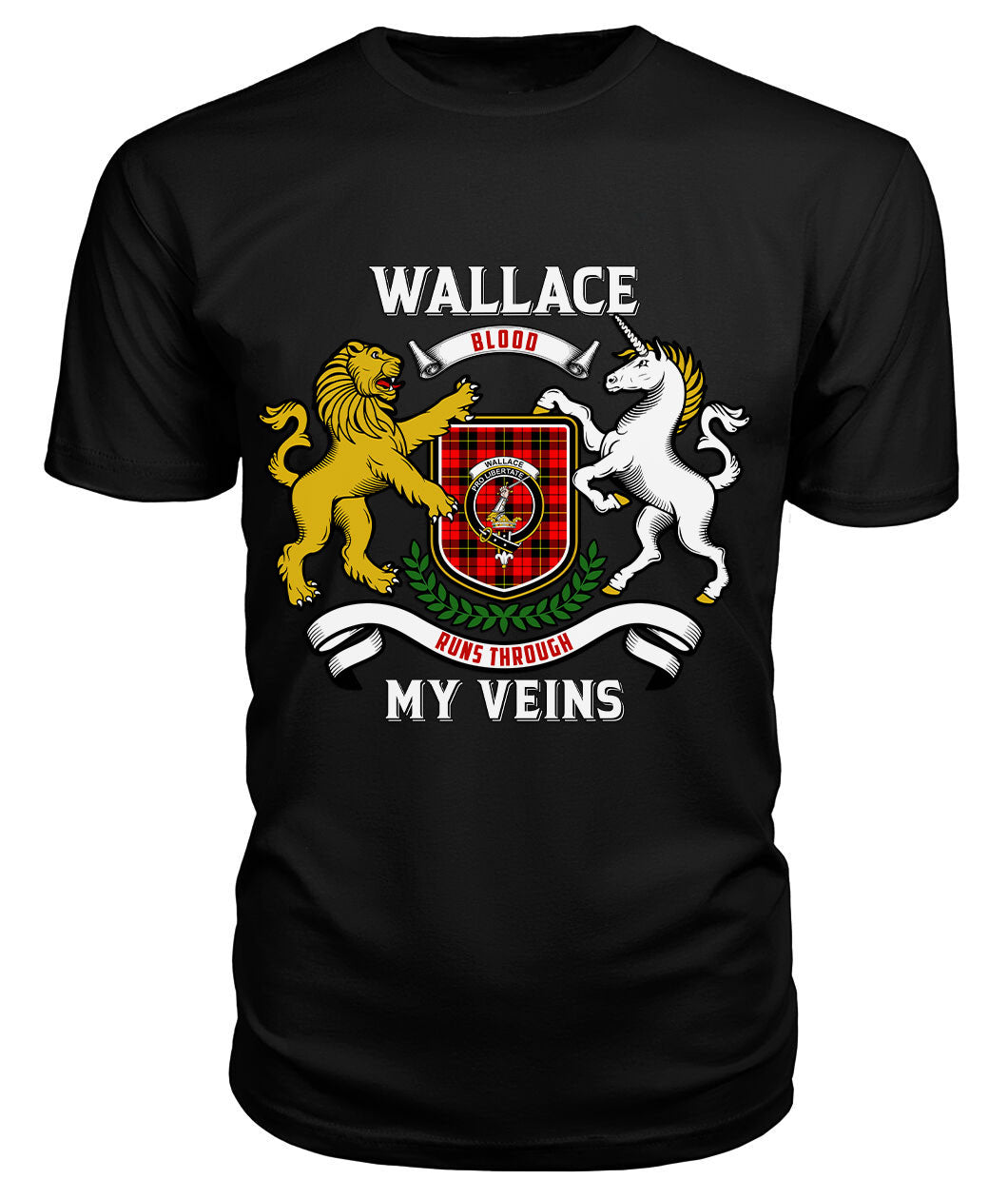 Wallace Hunting Red Tartan Crest 2D T-shirt - Blood Runs Through My Veins Style