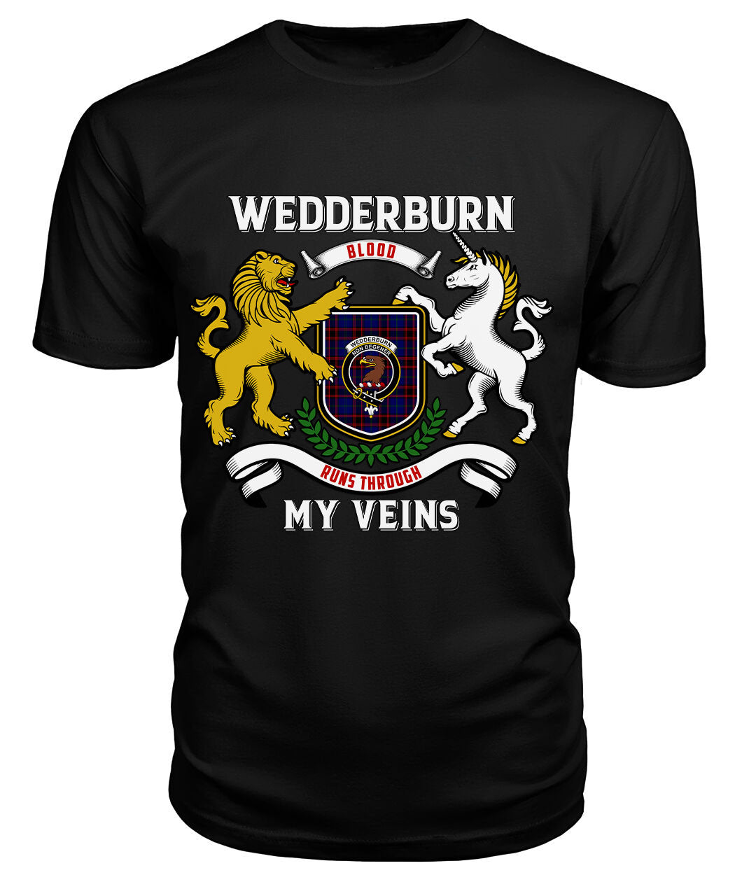 Wedderburn Tartan Crest 2D T-shirt - Blood Runs Through My Veins Style