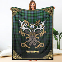 Arbuthnot Ancient Tartan Crest Premium Blanket - Celtic Stag style