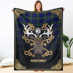 Arbuthnot Modern Tartan Crest Premium Blanket - Celtic Stag style