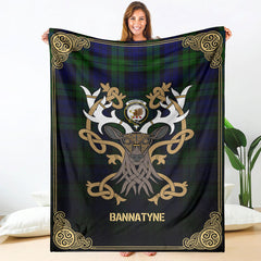 Bannatyne Tartan Crest Premium Blanket - Celtic Stag style