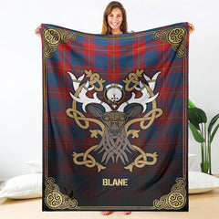 Blane Tartan Crest Premium Blanket - Celtic Stag style