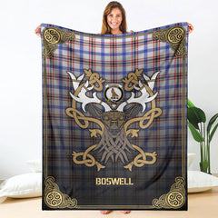 Boswell Modern Tartan Crest Premium Blanket - Celtic Stag style