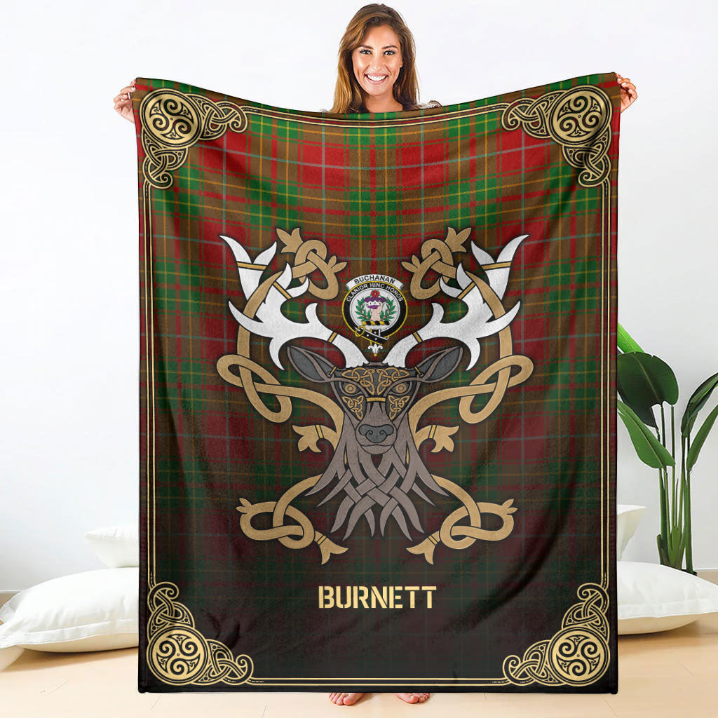Burnett Ancient Tartan Crest Premium Blanket - Celtic Stag style
