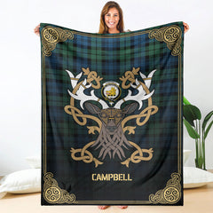 Campbell Ancient 02 Tartan Crest Premium Blanket - Celtic Stag style