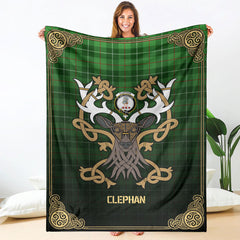 Clephan (or Clephane) Tartan Crest Premium Blanket - Celtic Stag style