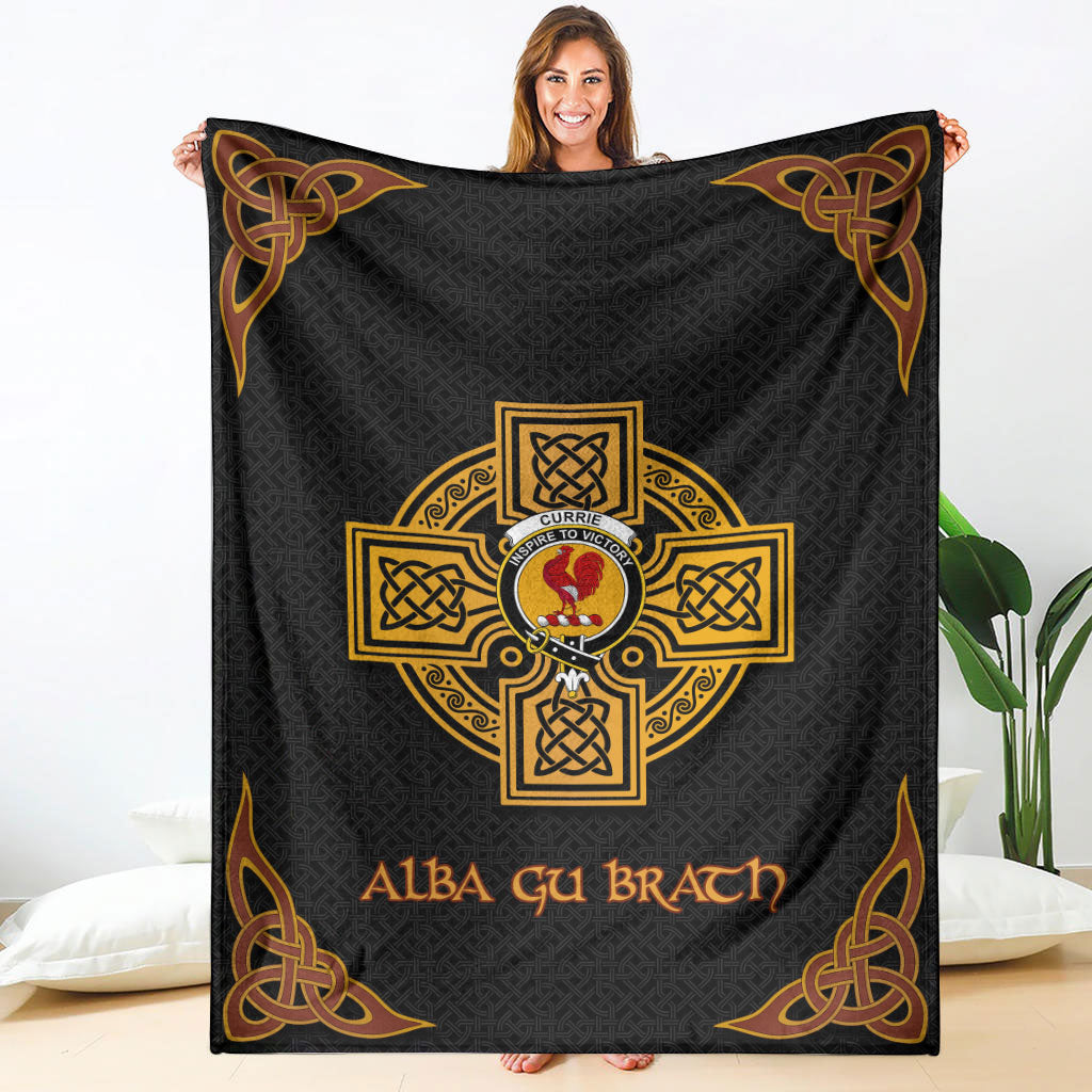 Currie or Curry Crest Premium Blanket - Black Celtic Cross Style
