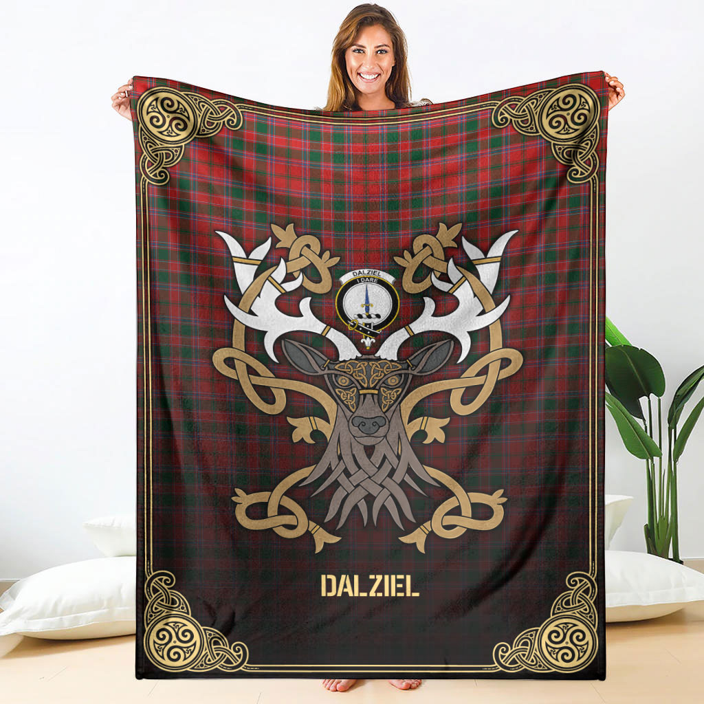Dalziel Modern Tartan Crest Premium Blanket - Celtic Stag style