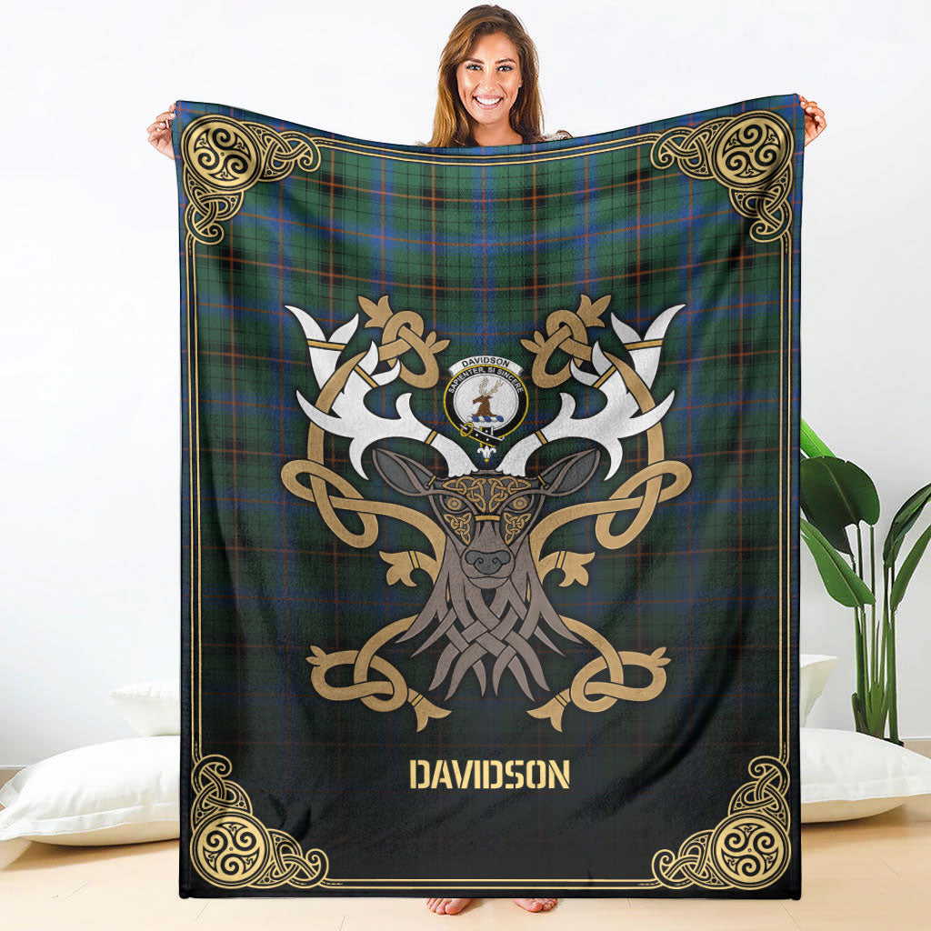 Davidson Ancient Tartan Crest Premium Blanket - Celtic Stag style