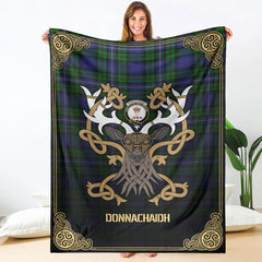 Donnachaidh Tartan Crest Premium Blanket - Celtic Stag style