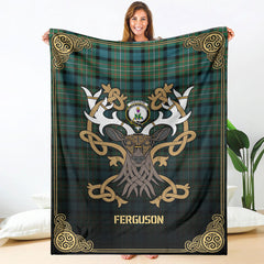 Ferguson Ancient Tartan Crest Premium Blanket - Celtic Stag style