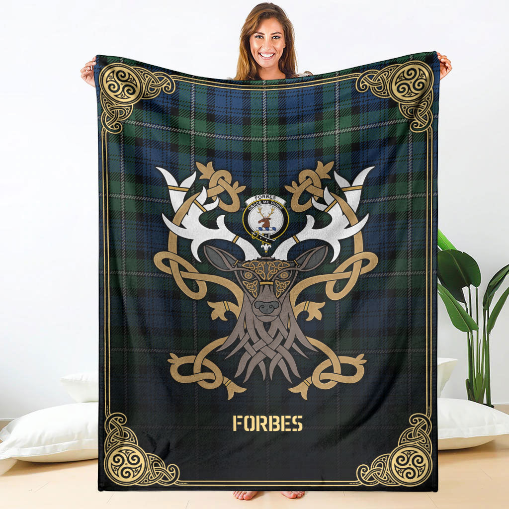 Forbes Ancient Tartan Crest Premium Blanket - Celtic Stag style