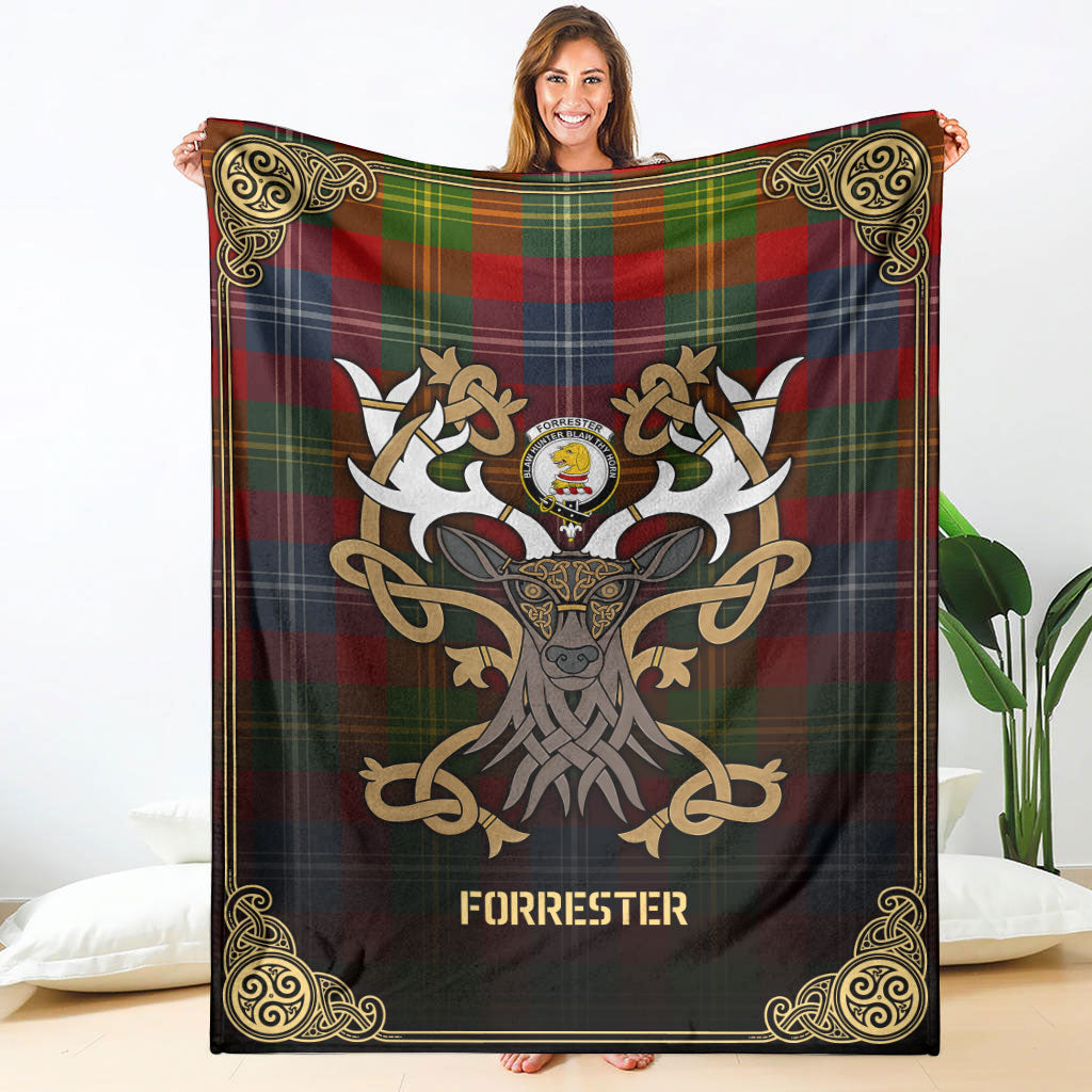 Forrester Tartan Crest Premium Blanket - Celtic Stag style