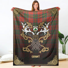 Grant Ancient Tartan Crest Premium Blanket - Celtic Stag style