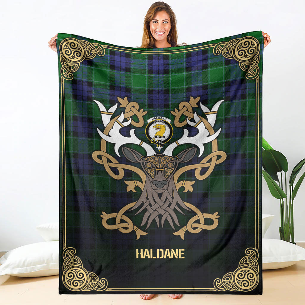 Haldane Tartan Crest Premium Blanket - Celtic Stag style
