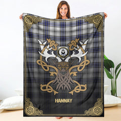 Hannay Modern Tartan Crest Premium Blanket - Celtic Stag style