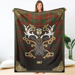 Hay Ancient Tartan Crest Premium Blanket - Celtic Stag style