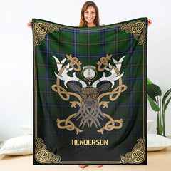 Henderson Modern Tartan Crest Premium Blanket - Celtic Stag style