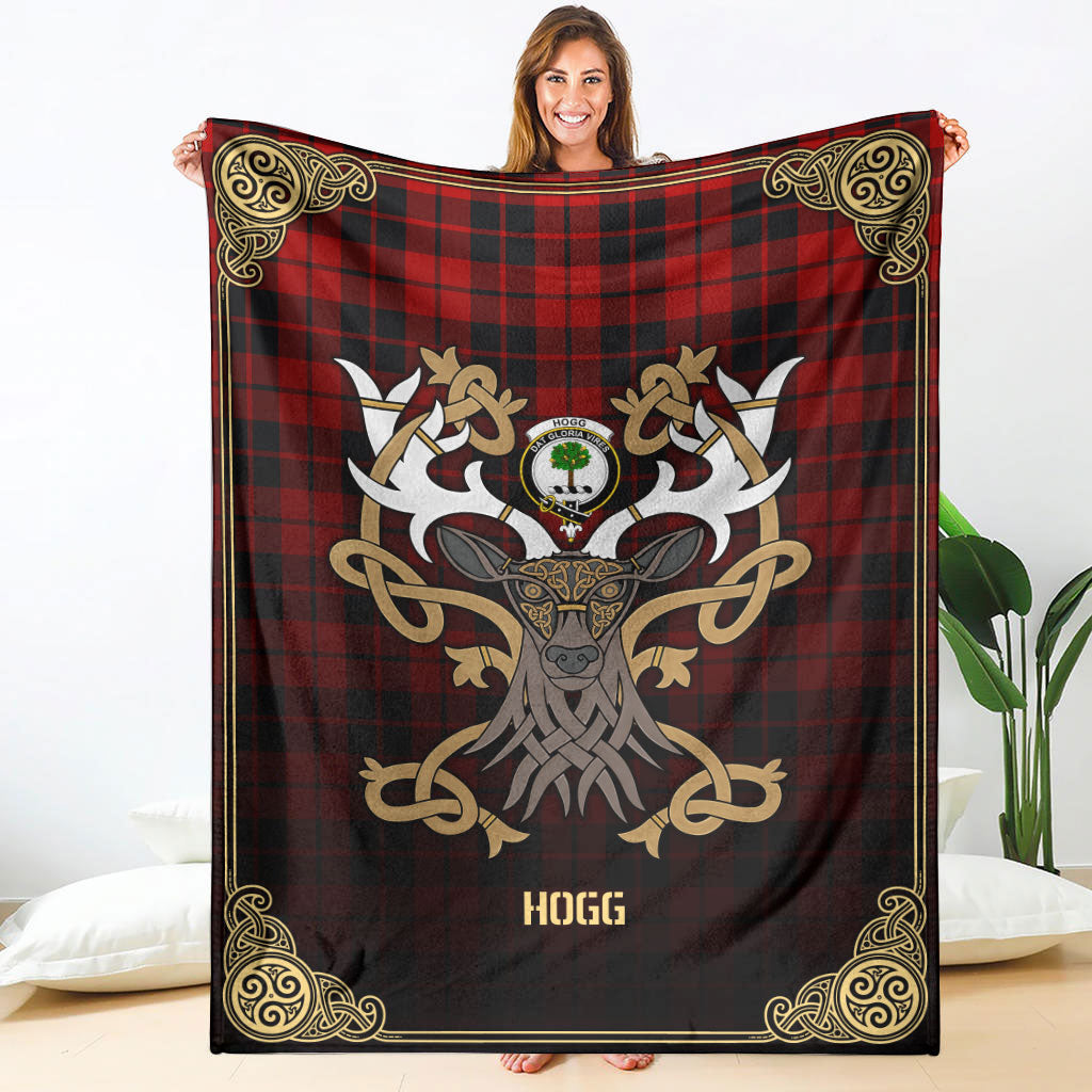 Hogg Tartan Crest Premium Blanket - Celtic Stag style