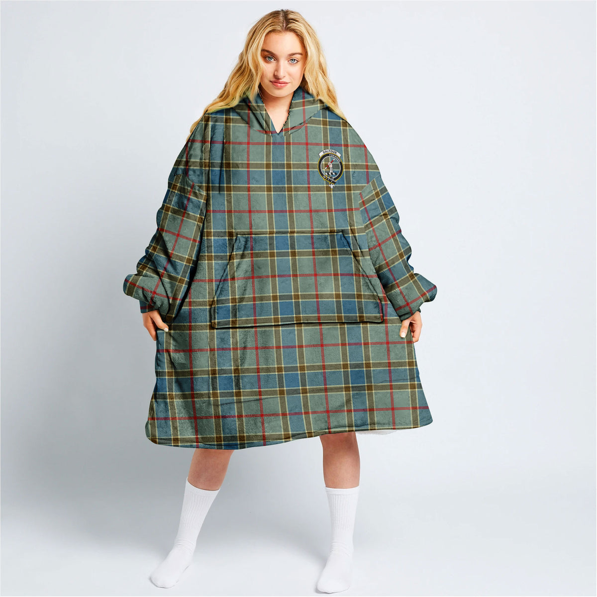 Balfour Blue Tartan Hoodie Blanket