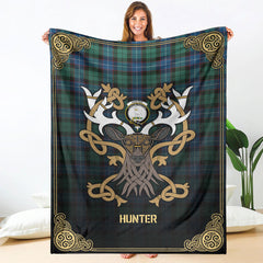 Hunter Ancient Tartan Crest Premium Blanket - Celtic Stag style