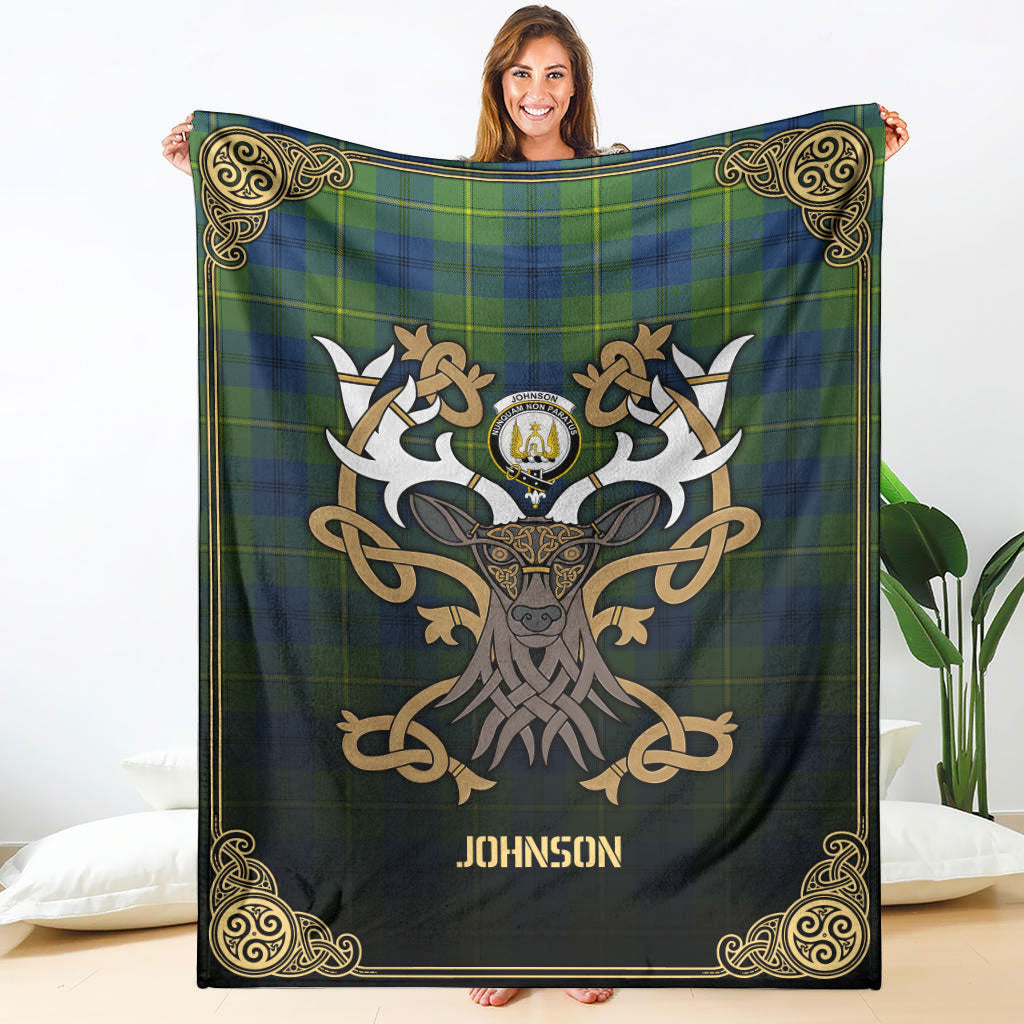 Johnson Ancient Tartan Crest Premium Blanket - Celtic Stag style