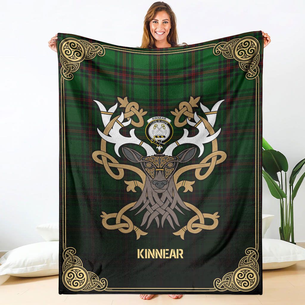 Kinnear Tartan Crest Premium Blanket - Celtic Stag style