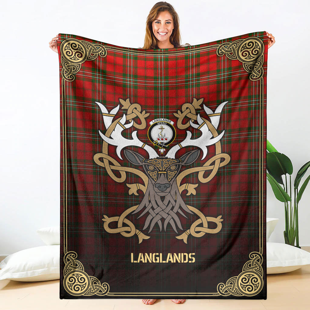 Langlands Tartan Crest Premium Blanket - Celtic Stag style
