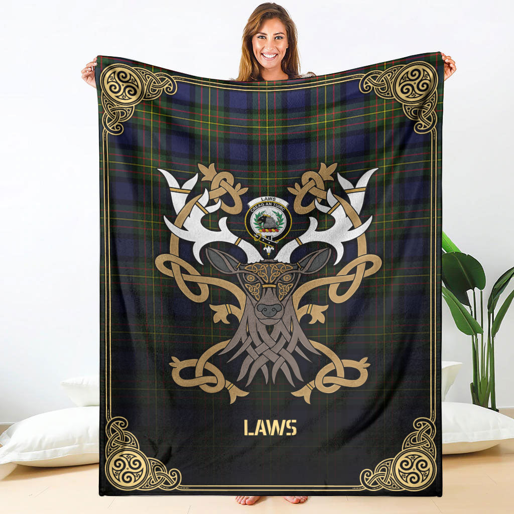 Laws Tartan Crest Premium Blanket - Celtic Stag style