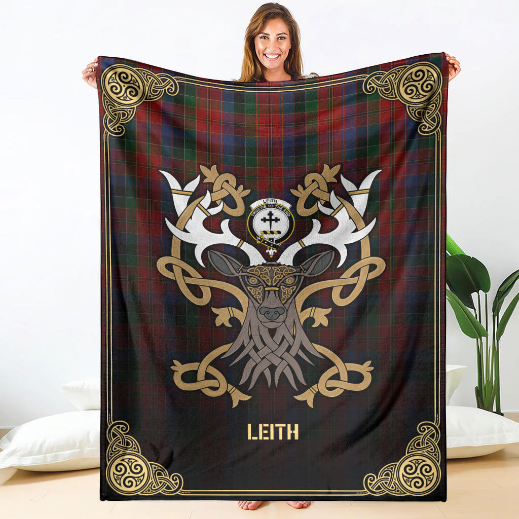 Leith Tartan Crest Premium Blanket - Celtic Stag style