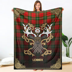 Lennox (Lennox Kincaid) Tartan Crest Premium Blanket - Celtic Stag style