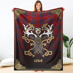 Leslie Modern Tartan Crest Premium Blanket - Celtic Stag style