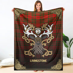 Livingstone Tartan Crest Premium Blanket - Celtic Stag style
