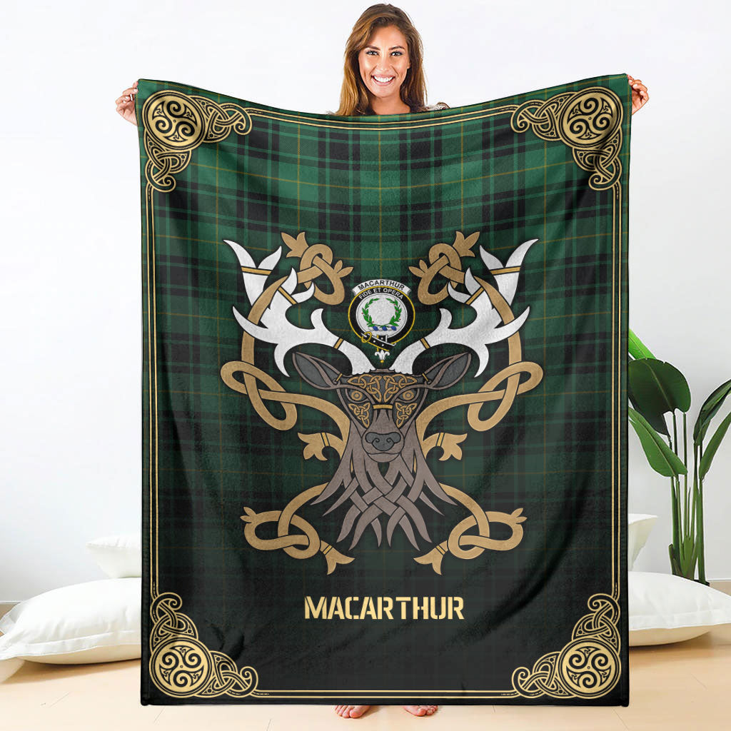 MacArthur Ancient Tartan Crest Premium Blanket - Celtic Stag style
