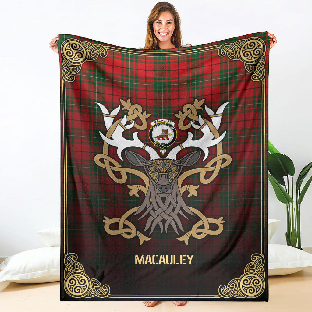 MacAuley Modern Tartan Crest Premium Blanket - Celtic Stag style