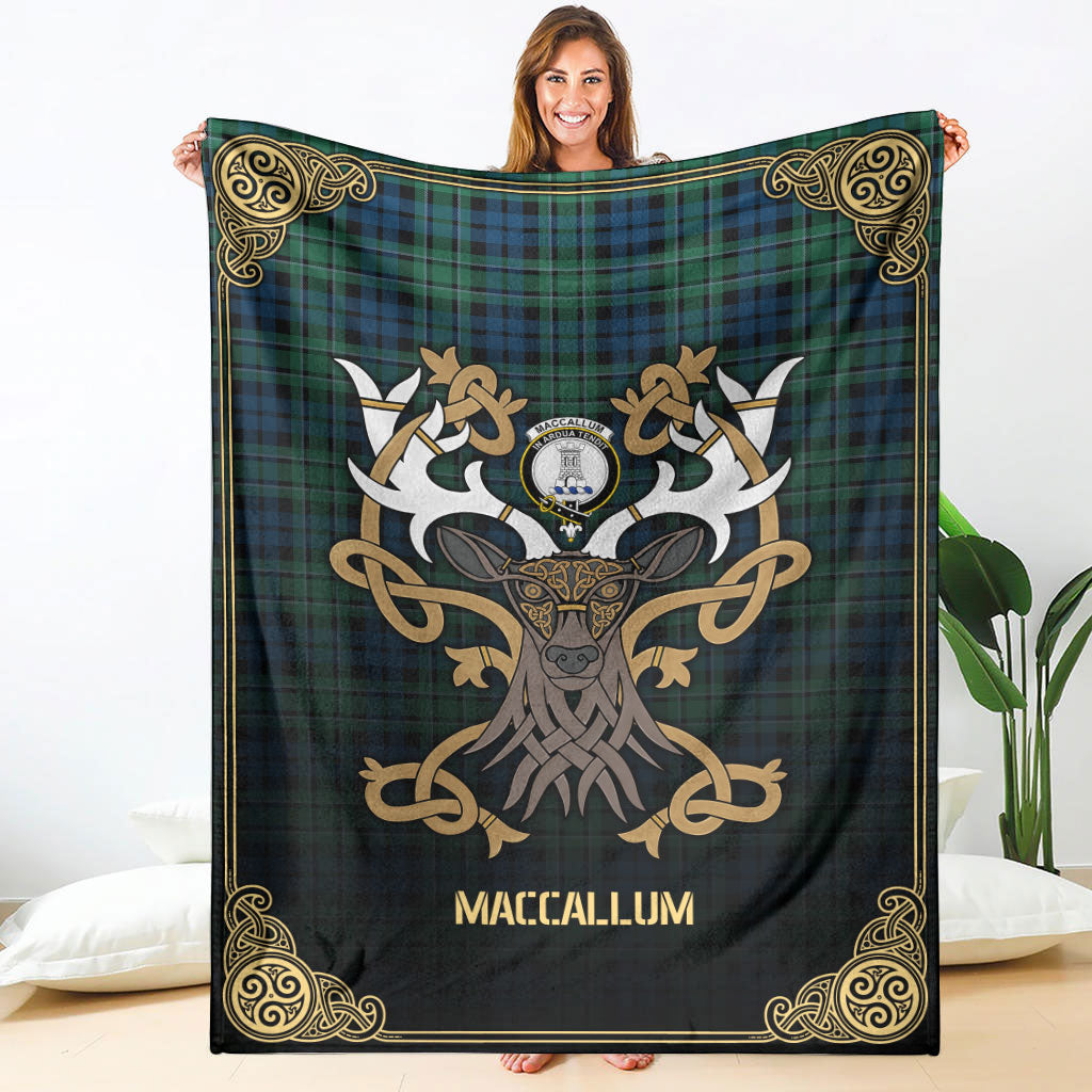 MacCallum Ancient Tartan Crest Premium Blanket - Celtic Stag style