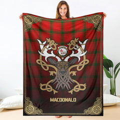 MacDonald of Sleat Tartan Crest Premium Blanket - Celtic Stag style