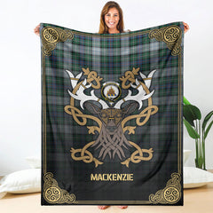 MacKenzie Dress Ancient Tartan Crest Premium Blanket - Celtic Stag style