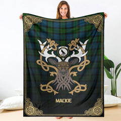 MacKie Tartan Crest Premium Blanket - Celtic Stag style