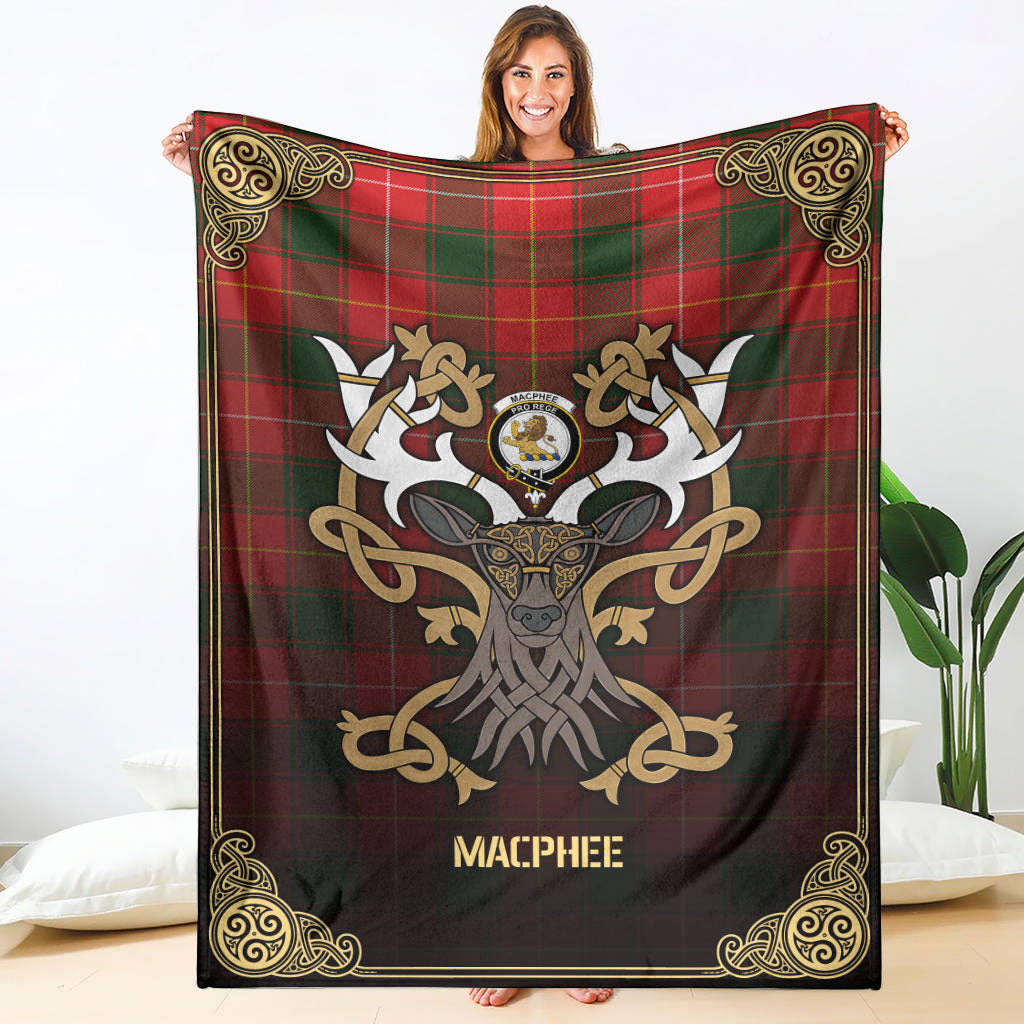MacPhee Modern Tartan Crest Premium Blanket - Celtic Stag style