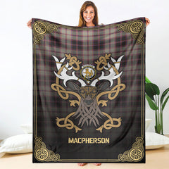 MacPherson Hunting Ancient Tartan Crest Premium Blanket - Celtic Stag style