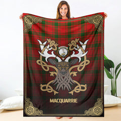 MacQuarrie Tartan Crest Premium Blanket - Celtic Stag style