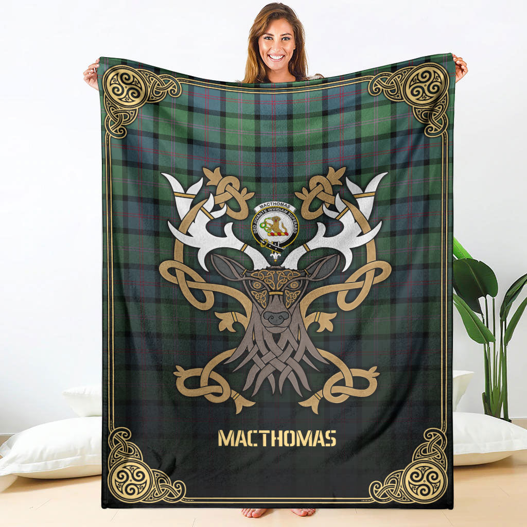 MacThomas Ancient Tartan Crest Premium Blanket - Celtic Stag style