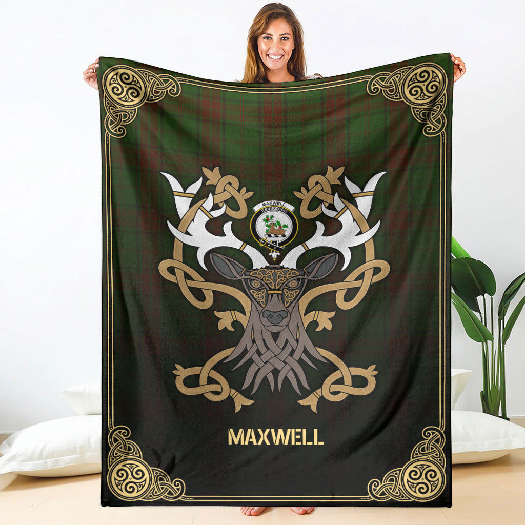 Maxwell Hunting Tartan Crest Premium Blanket - Celtic Stag style