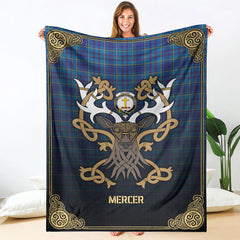 Mercer Modern Tartan Crest Premium Blanket - Celtic Stag style