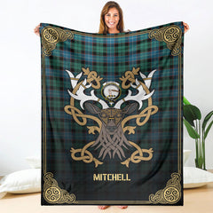Mitchell Ancient Tartan Crest Premium Blanket - Celtic Stag style
