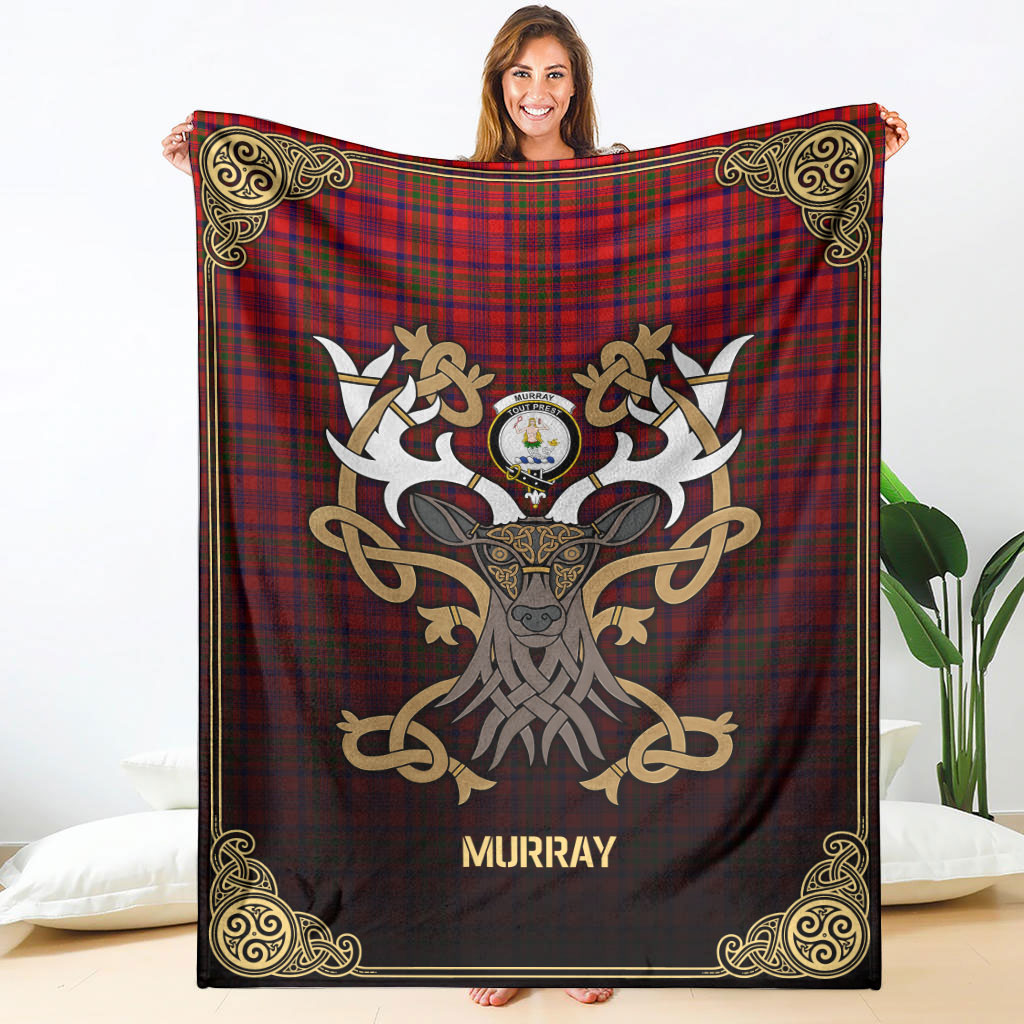 Murray (of Dysart) Tartan Crest Premium Blanket - Celtic Stag style