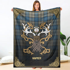 Napier Ancient Tartan Crest Premium Blanket - Celtic Stag style