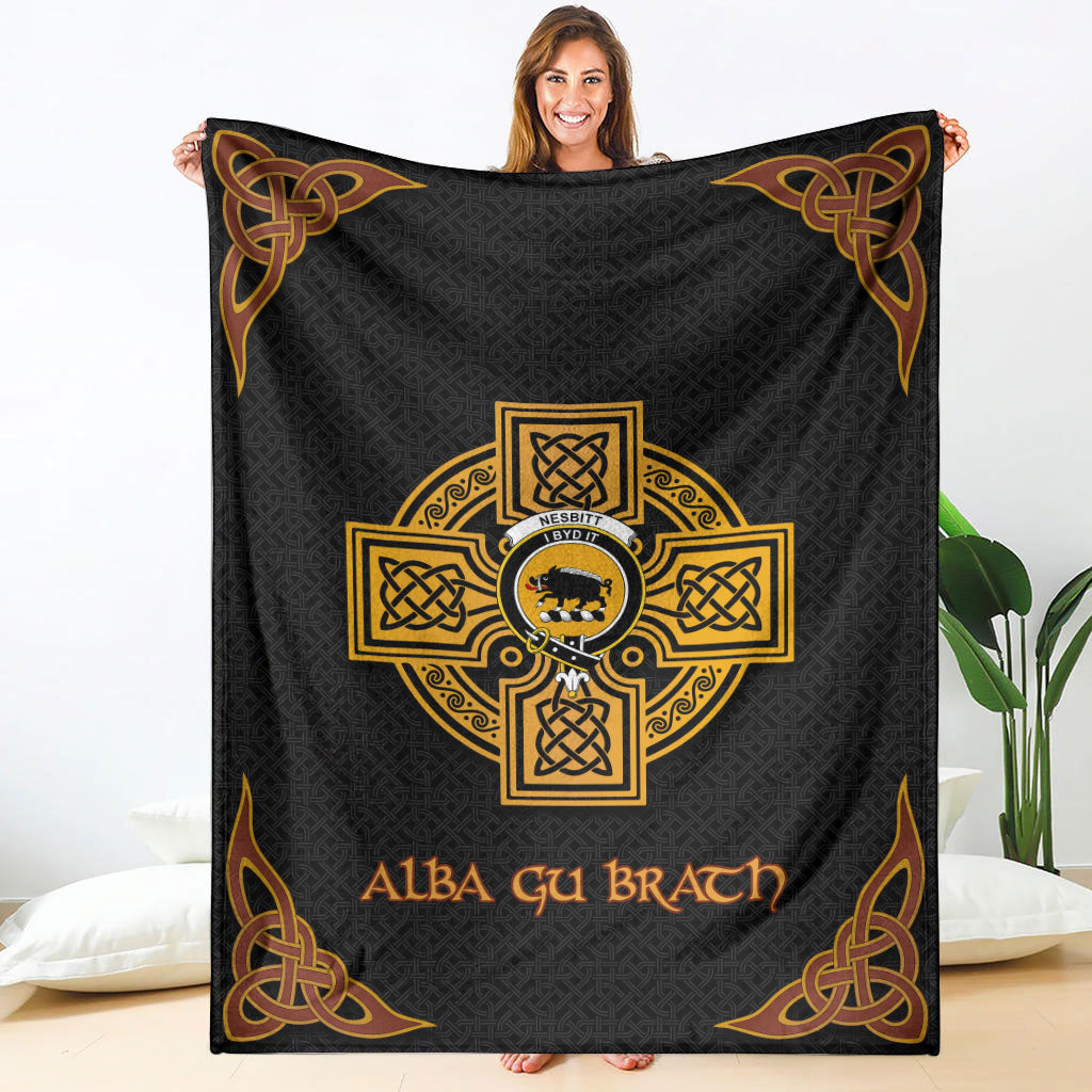 Nesbitt (or Nisbet) Crest Premium Blanket - Black Celtic Cross Style