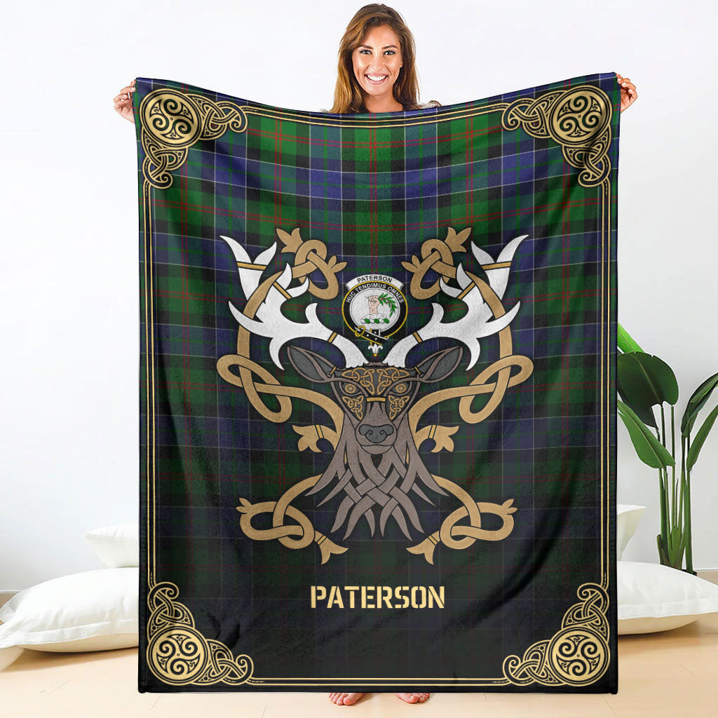Paterson Tartan Crest Premium Blanket - Celtic Stag style